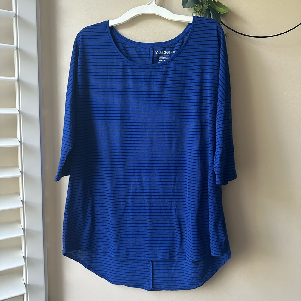 American Eagle Outfitters Women's Navy Striped Tee